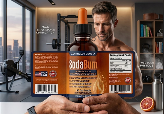 SodaBurn Metabolic Drops bottle held by a man in a home gym